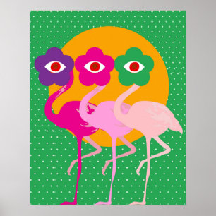 Poster Flamant rose psychédélique mal yeux art Imprimer