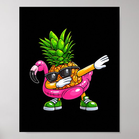 Poster Flamant rose qui fait dab avec une ananas Aloha Ha (Devant)