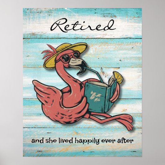 Poster Flamant rose Retraité Lecture Livre Avec Boisson T (Devant)