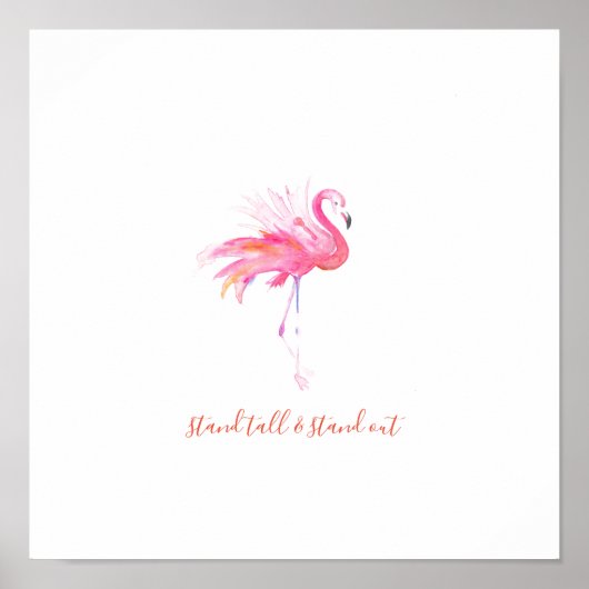 Poster Flamant rose rose aquarelle Art (Devant)