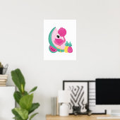 Poster Flamant rose rose avec pastèque et ananas (Bureau à domicile)