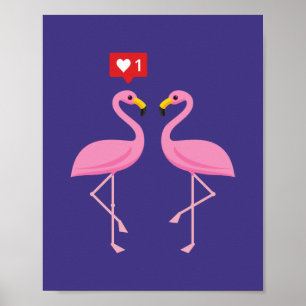 Poster Flamant rose Rose Comme Heart Pastel