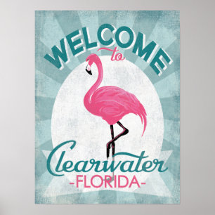 Poster Flamant rose rose de Clearwater la Floride rétro