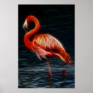 Poster Flamant rose rose de Fractalius