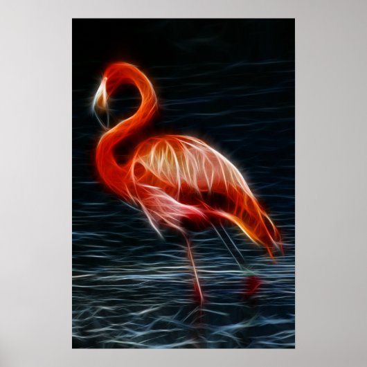Poster Flamant rose rose de Fractalius (Devant)