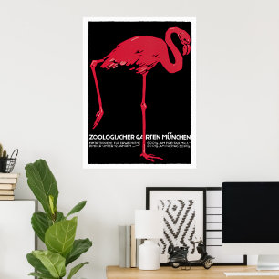 Poster Flamant rose rose d'oiseaux vintage en Allemagne a