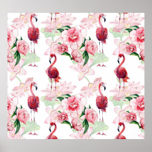Poster Flamant rose rose : Élégance Motif sans couture