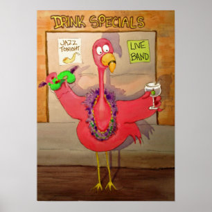 Poster Flamant rose rose Fête Fête Whimsical Bird