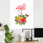 Poster Flamant rose rose & Hibiscus Tropical Fancy (Bureau à domicile)