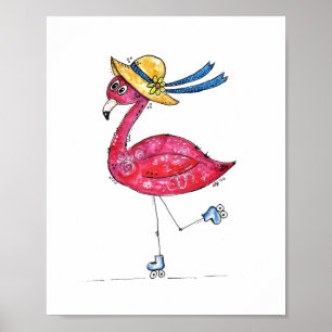Poster Flamant rose rose mignon et capricieux sur les pat
