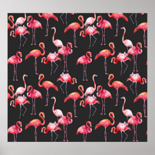 Poster Flamant rose rose : Motif d'aquarelle tropicale.