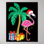 Poster Flamant rose rose Noël Palmier Tropical Xmas Fu (Devant)