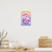 Poster Flamant rose rose pastel tropical customisé (Cuisine)