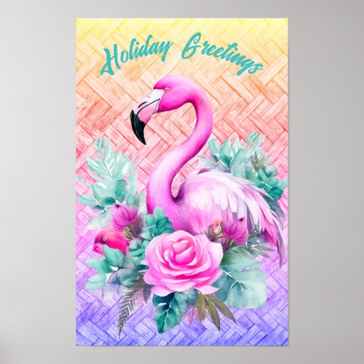 Poster Flamant rose rose pastel tropical customisé (Devant)