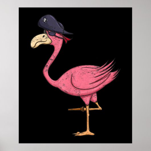 Poster Flamant rose rose Pirate Avec Eyepatch Halloween (Devant)