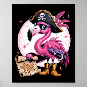 Poster Flamant rose rose Pirate drôle Costume de fête d'H
