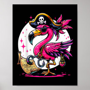 Poster Flamant rose rose Pirate Fête d'Halloween - Jolly