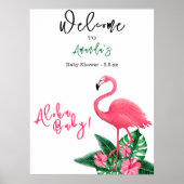 Poster Flamant rose rose tropical Baby shower Aloha - Bie (Devant)