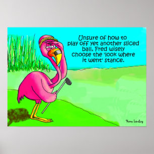 Poster Flamant rose rose Whimsical Golf Ball Perdu Humour
