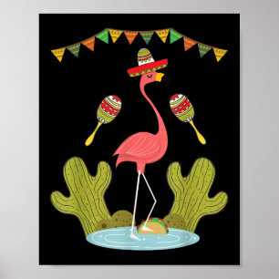 Poster Flamant rose Taco Sombrero Mexicain Drôle Cinco De