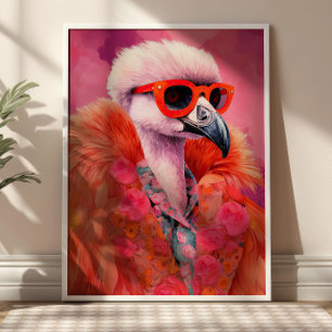 Poster Flamant rose tendance Funky Art Print