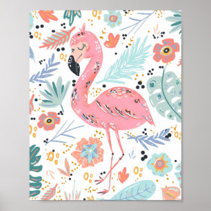 Poster Flamant Rose Tropical