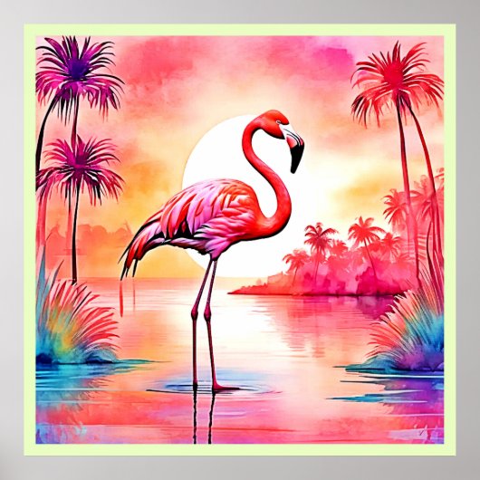 Poster Flamant rose tropical (Devant)