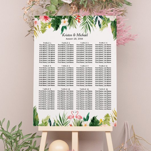 Poster Flamant rose tropical Mariage floral