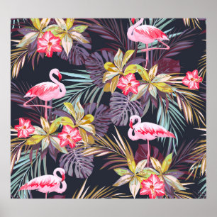 Poster Flamant rose Tropical : Motif sans couture d'été