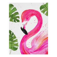 Flamant rose tropical Palmier rose Feuille Oiseau 
