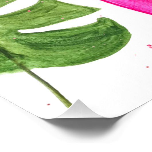 Poster Flamant rose tropical Palmier rose Feuille Oiseau (Coin)