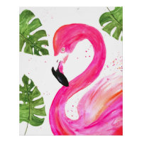 Flamant rose tropical Palmier rose Feuille Oiseau
