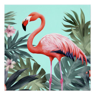 Poster Flamant rose tropical rose