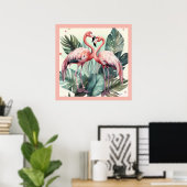 Poster Flamant rose tropical rose (Bureau à domicile)