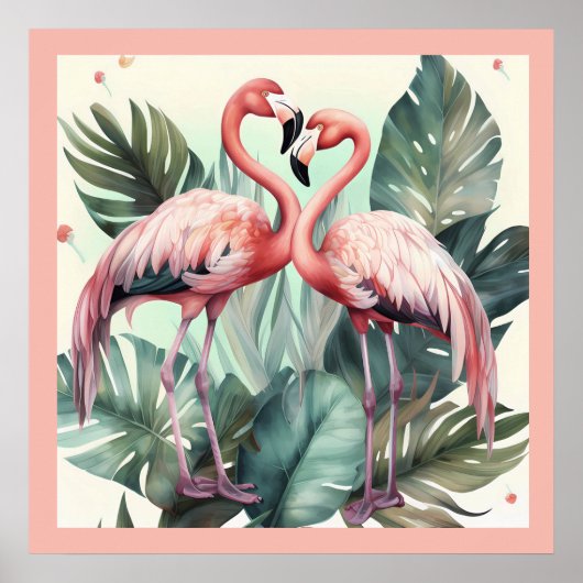 Poster Flamant rose tropical rose (Devant)