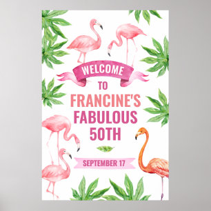 Poster Flamant rose tropical Symbole de bienvenue, Affich