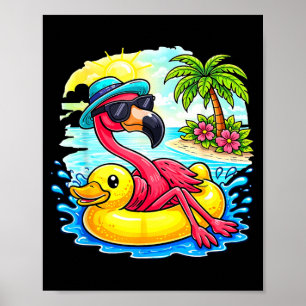 Poster Flamant Rose Vibes de Plage Tropicale Palmier