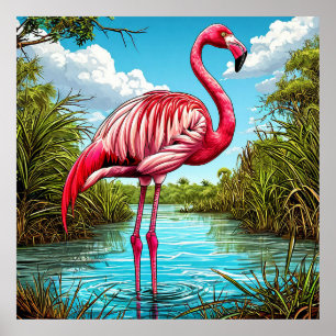 Poster 💙 Flamant Tropical Calme Sérénité Nature