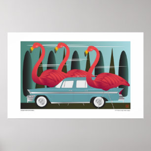 POSTER FLAMANTS ROSES À LA VILLE