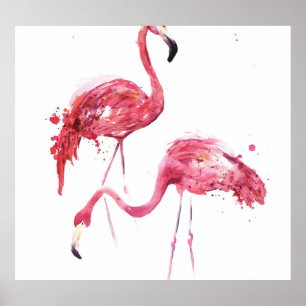 Poster Flamants roses aquarelle, Design élégant.