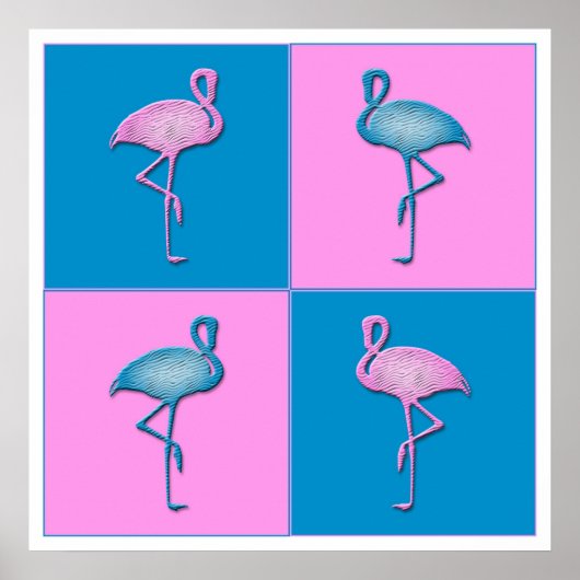 Poster Flamants roses bleu et rose (Devant)