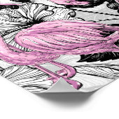 Poster Flamants roses et fleurs d'hibiscus (Coin)