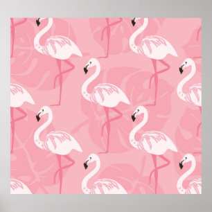 Poster Flamants roses : illustration vintage sans soudure