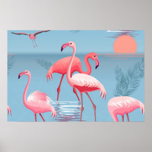 POSTER FLAMANTS ROSES MOTIF 1