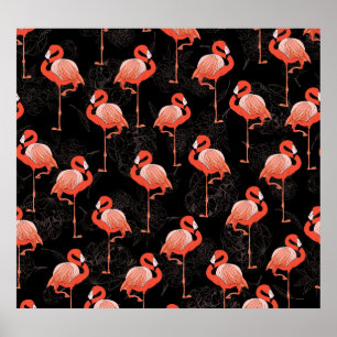Poster Flamants roses Oiseaux : Textile Vintage