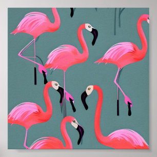 Poster flamants roses rétro