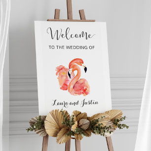 Poster Flamants roses Rose Beach Mariage Bienvenue
