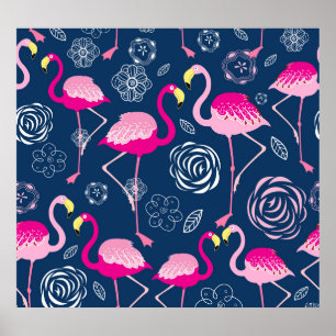 Poster Flamants roses roses : Graphic Dark Motif
