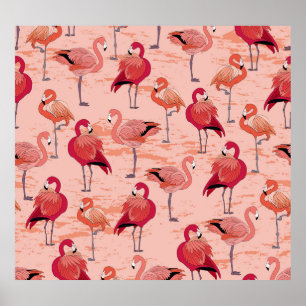 Poster Flamants roses roses : Motif Tropical sans couture