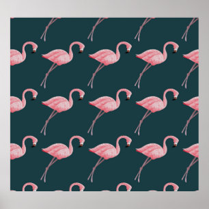 Poster Flamants roses sur motif bleu vintage sans soudure